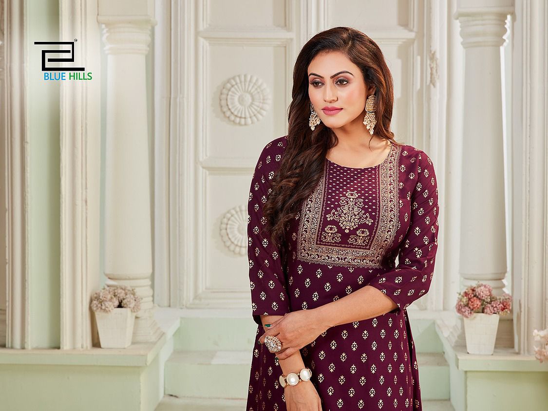 Blue Hills Poshak 3 New Exclusive Wear Rayon Long Printed Kurti Collection